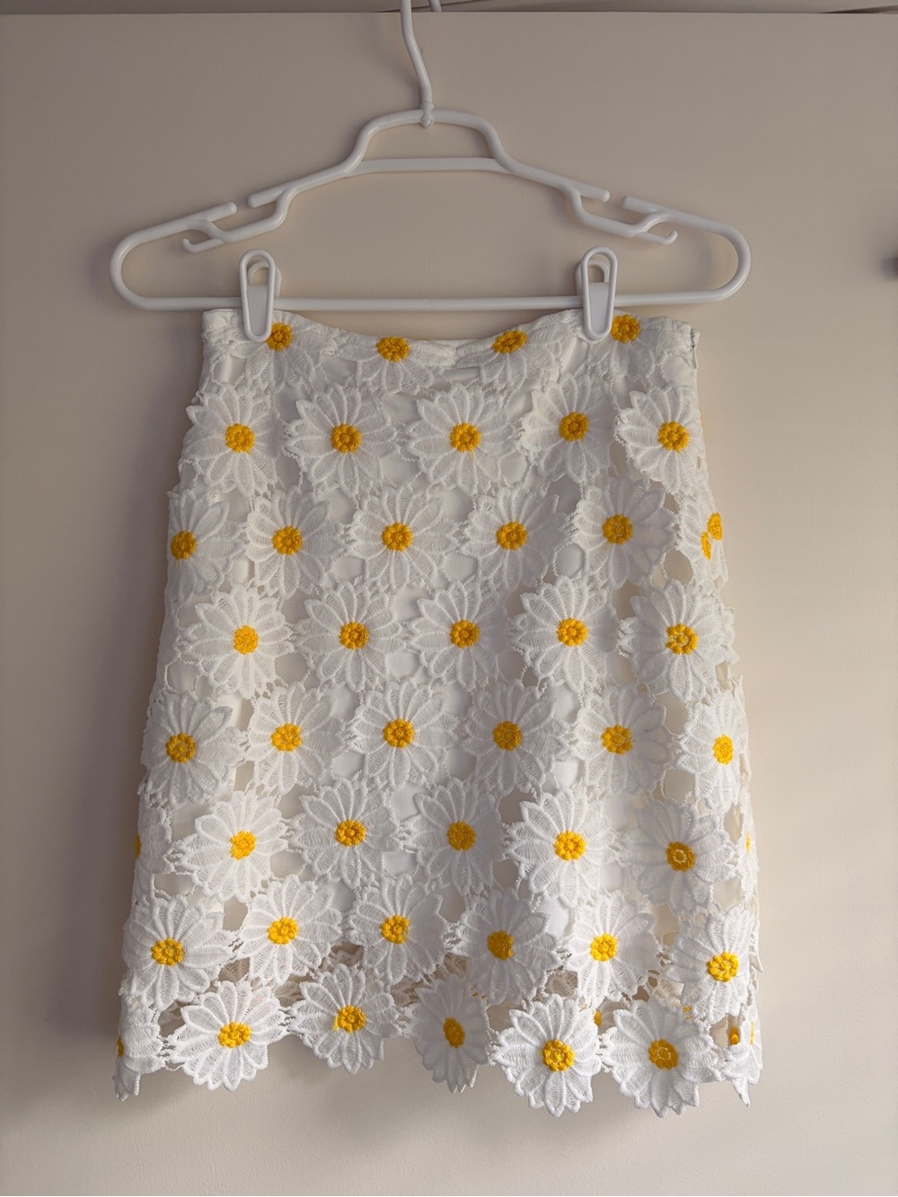 Altar'd State White Lace Skirt with Yellow Daisy Embroidery